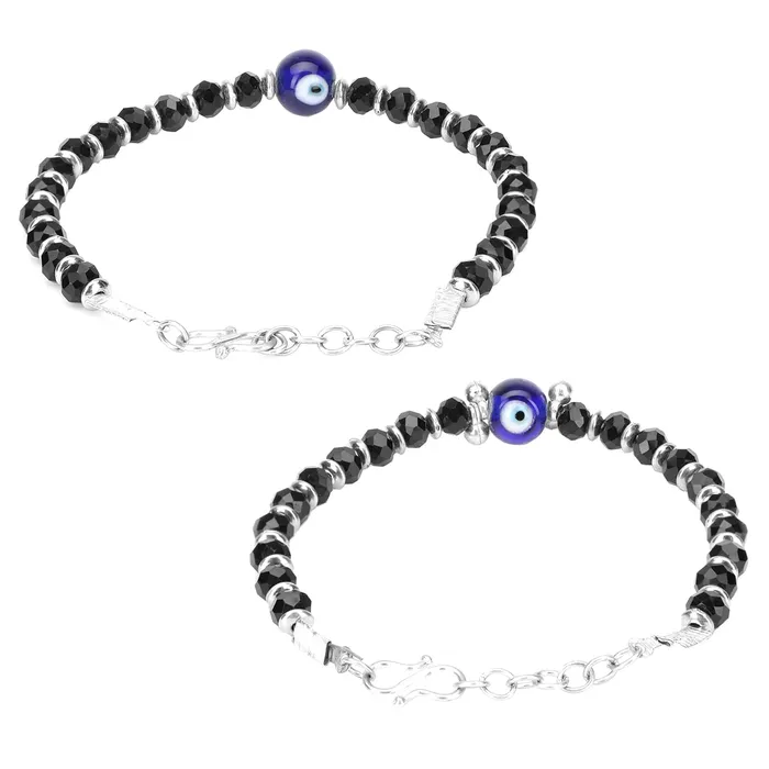 Yellow Chimes Earrings Yellow Chimes Combo of 2 Pieces Evil Eye Nazariya Black Beads Stretchable Couple Bracelets for Men and Women