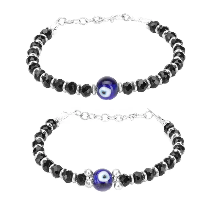 Yellow Chimes Earrings Yellow Chimes Combo of 2 Pieces Evil Eye Nazariya Black Beads Stretchable Couple Bracelets for Men and Women