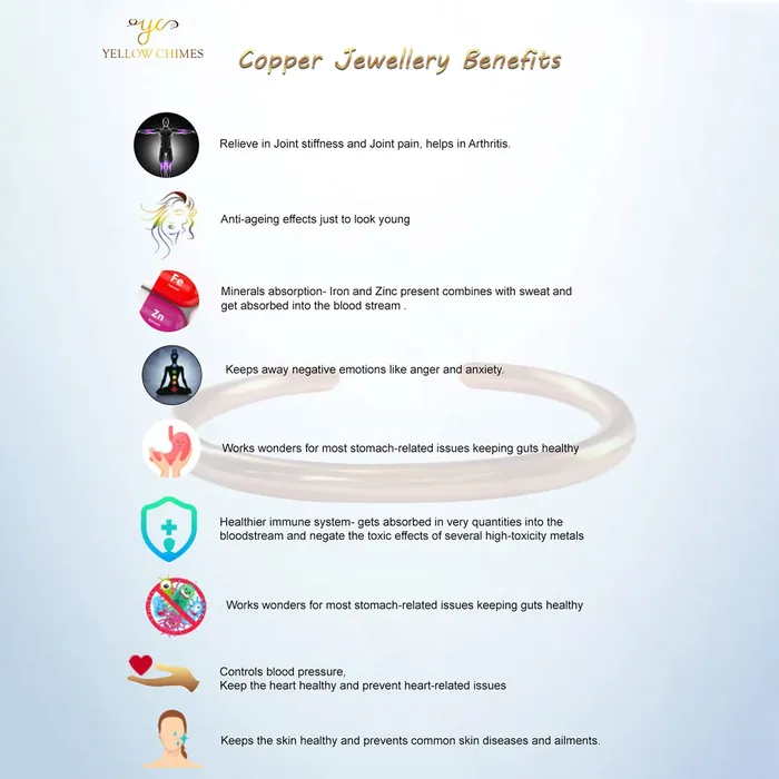 Yellow Chimes Earrings Yellow Chimes Copper Bracelet for Men Adjustable 210 Pure Copper Beautifully Hammered Healing Peace Chakra Yoga Meditation Mantra Jewelry Bracelet for Women and Men