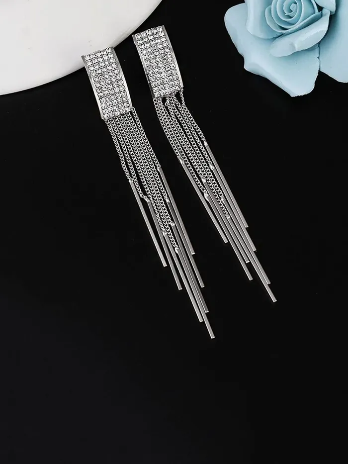 Yellow Chimes Earrings Yellow Chimes Crystal Danglers Earrings for Women Silver Earrings for Girls Fashion Women Earrings Long Chain Dangler Earrings Birthday Gift For Girls Anniversary Gift for Wife