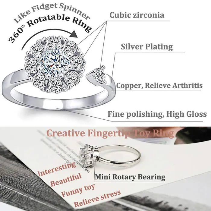 Yellow Chimes Earrings Yellow Chimes Crystal Rings For Women Adjustable Silver Rings Cubic Zircon Crystal Ring Rhodium Plated Rotating Finger Ring for Girls Birthday Gift For Girls Anniversary Gift for Wife