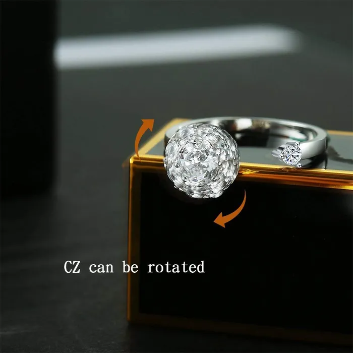 Yellow Chimes Earrings Yellow Chimes Crystal Rings For Women Adjustable Silver Rings Cubic Zircon Crystal Ring Rhodium Plated Rotating Finger Ring for Girls Birthday Gift For Girls Anniversary Gift for Wife