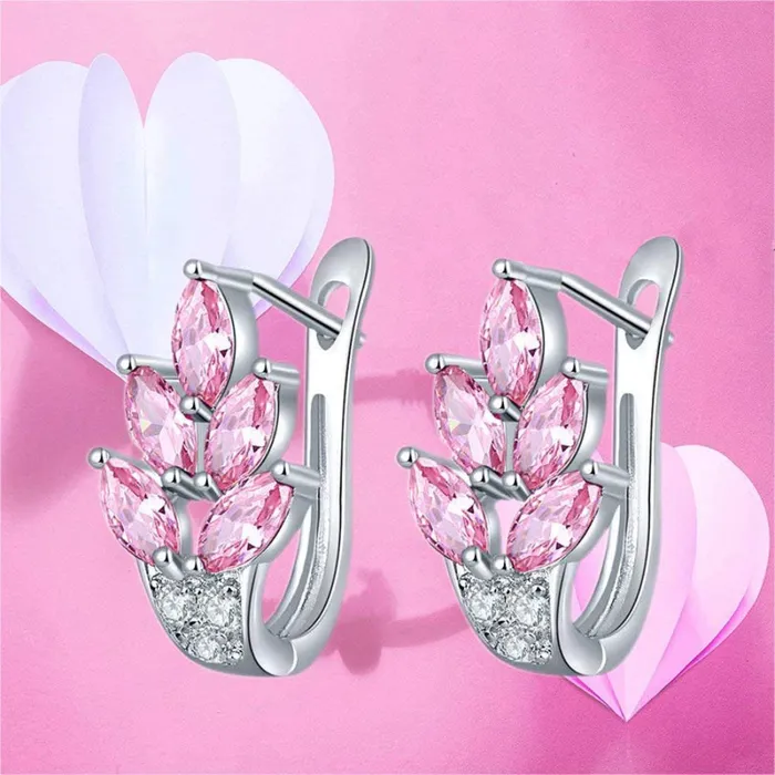 Yellow Chimes Earrings Yellow Chimes Crystals from Swarovski Leafy Fashion Rhodium Plated Pink Crystal Clip On Earrings for Women and Girls