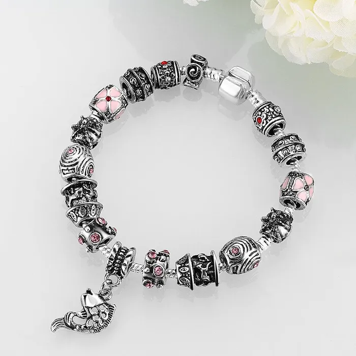 Yellow Chimes Earrings Yellow Chimes DIY Crafted Beads and Crystals Antique Silver Fish Charm Bracelet for Girls and Women