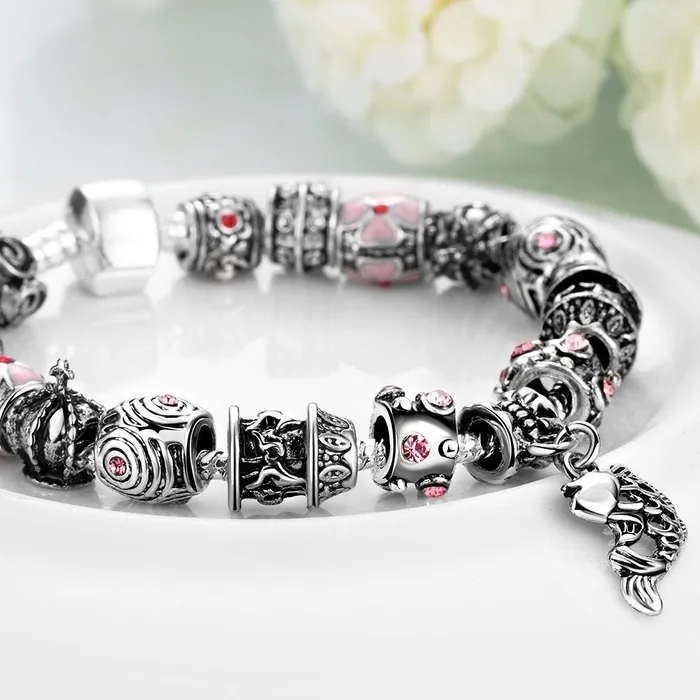 Yellow Chimes Earrings Yellow Chimes DIY Crafted Beads and Crystals Antique Silver Fish Charm Bracelet for Girls and Women