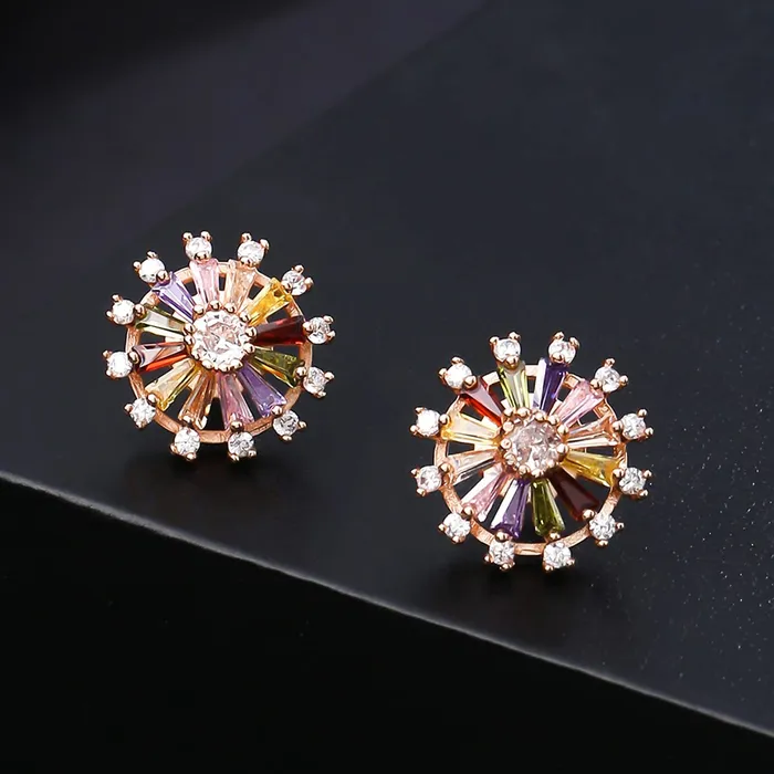 Yellow Chimes Earrings Yellow Chimes Drop Earrings for Women Multicolor Swiss Zircon Rose Gold Plated Floral Shaped Drop Earrings for Women and Girls
