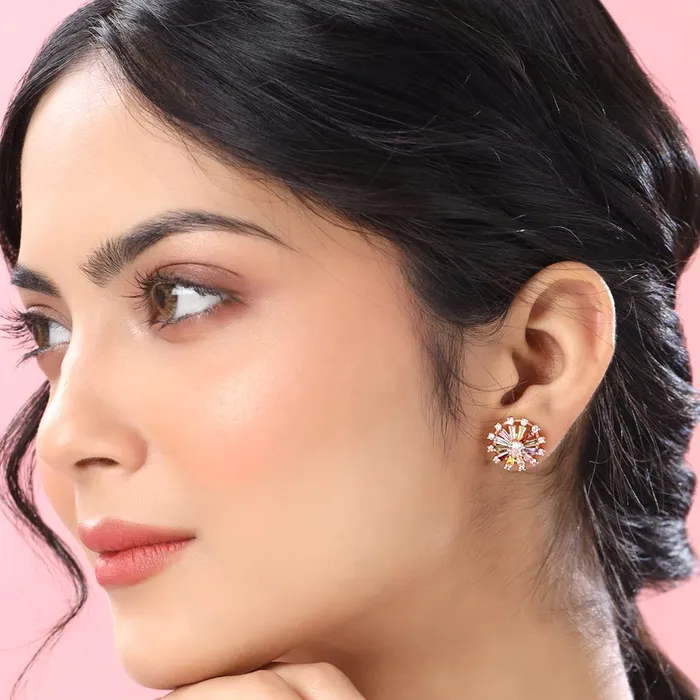 Yellow Chimes Earrings Yellow Chimes Drop Earrings for Women Multicolor Swiss Zircon Rose Gold Plated Floral Shaped Drop Earrings for Women and Girls