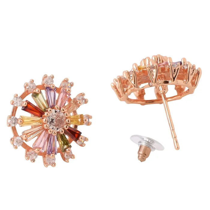 Yellow Chimes Earrings Yellow Chimes Drop Earrings for Women Multicolor Swiss Zircon Rose Gold Plated Floral Shaped Drop Earrings for Women and Girls