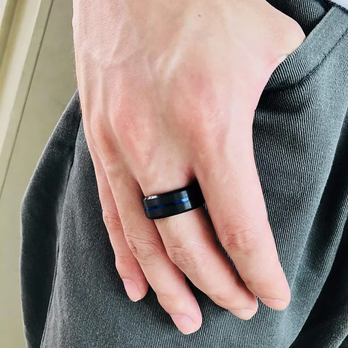Yellow Chimes Earrings Yellow Chimes Dual Toned Ring For Men Pack of 1 Stainless Steel Band Ring Blue Finger Ring for Boys Ideal Gift For Men and Boys