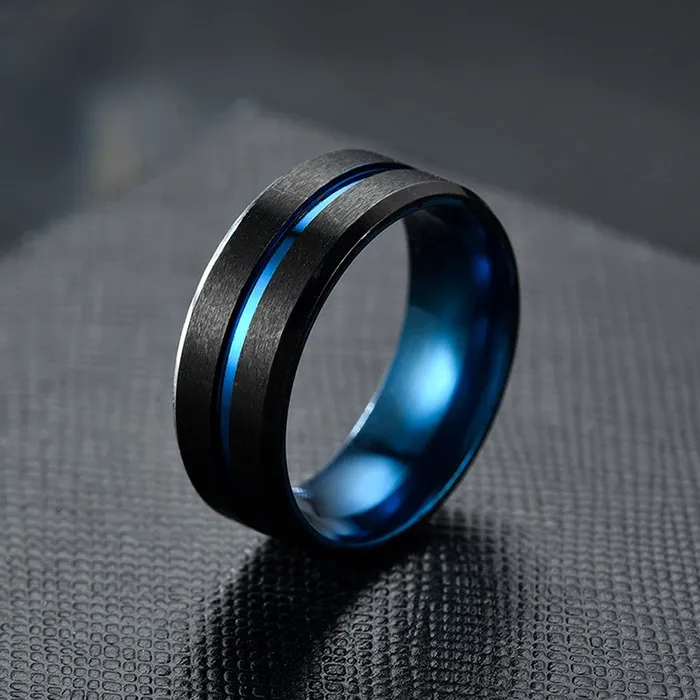 Yellow Chimes Earrings Yellow Chimes Dual Toned Ring For Men Pack of 1 Stainless Steel Band Ring Blue Finger Ring for Boys Ideal Gift For Men and Boys