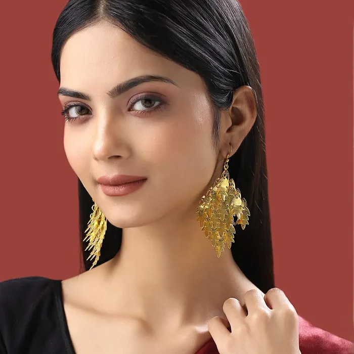 Yellow Chimes Earrings Yellow Chimes Earrings for Women and Girls Drop Earrings for Women Gold Plated Leaf Drop Designed Drop Earrings Birthday Gift for girls and women Anniversary Gift for Wife