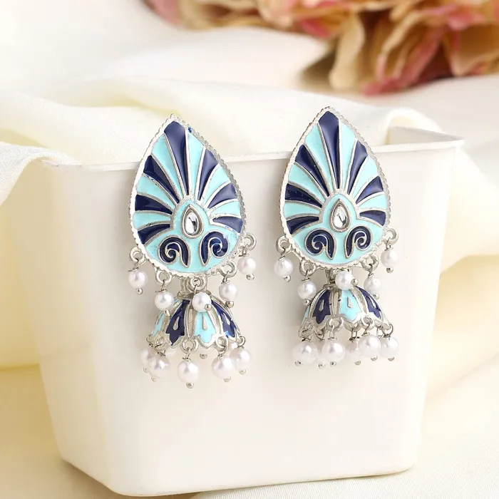 Yellow Chimes Earrings Yellow Chimes Earrings for Women and Girls Meenakari Drop Earrings Silver Tone Blue Meenakari Drop Jhumka Earrings Birthday Gift for girls and women Anniversary Gift for Wife