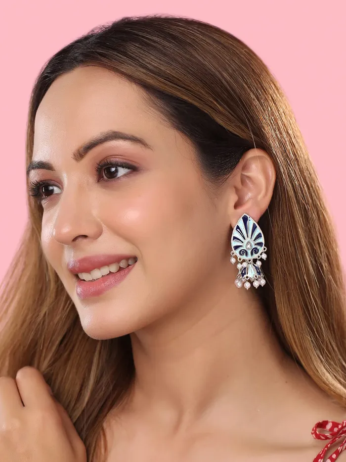 Yellow Chimes Earrings Yellow Chimes Earrings for Women and Girls Meenakari Drop Earrings Silver Tone Blue Meenakari Drop Jhumka Earrings Birthday Gift for girls and women Anniversary Gift for Wife