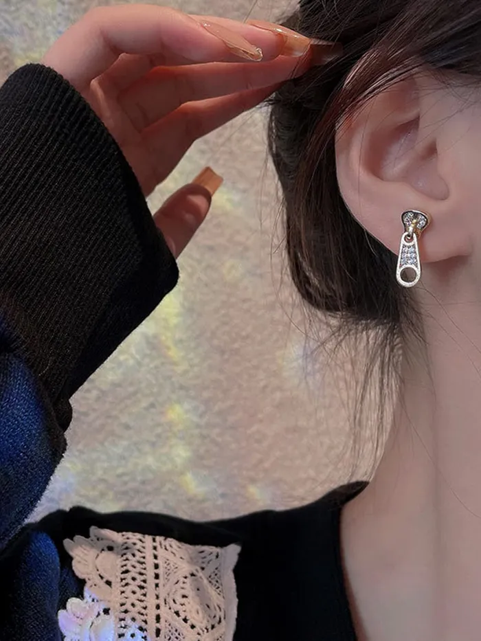 Yellow Chimes Earrings Yellow Chimes Earrings For Women Gold Tone Crystal Studded Zip Shape Drop Earrings For Women and Girls