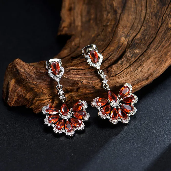 Yellow Chimes Earrings Yellow Chimes Elegant Latest Fashion Silver Plated Red Crystal designer Drop Earrings for Women and Girls Red