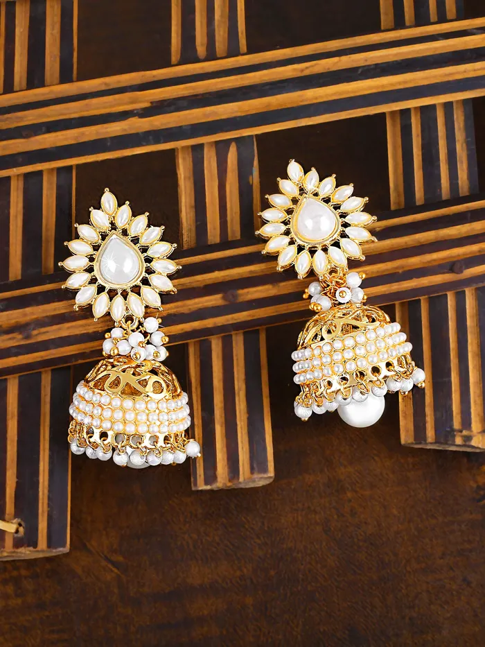 Yellow Chimes Earrings Yellow Chimes Ethnic Gold Plated Traditional Pearl Moti Jhumka Earrings for Women and Girls