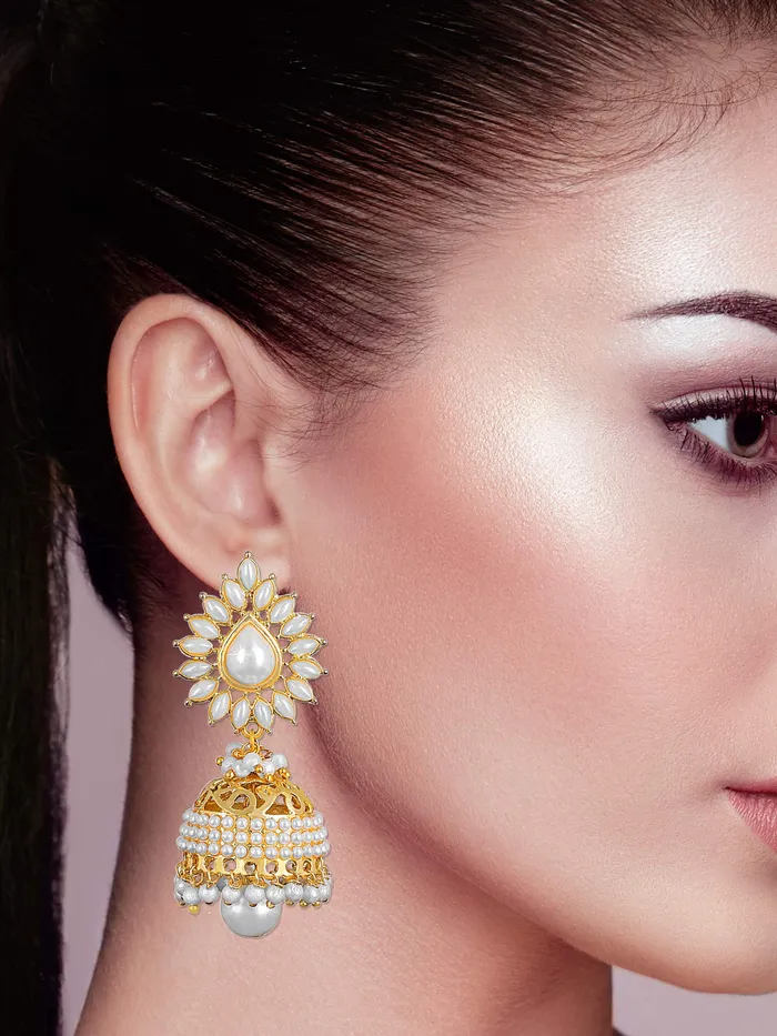 Yellow Chimes Earrings Yellow Chimes Ethnic Gold Plated Traditional Pearl Moti Jhumka Earrings for Women and Girls
