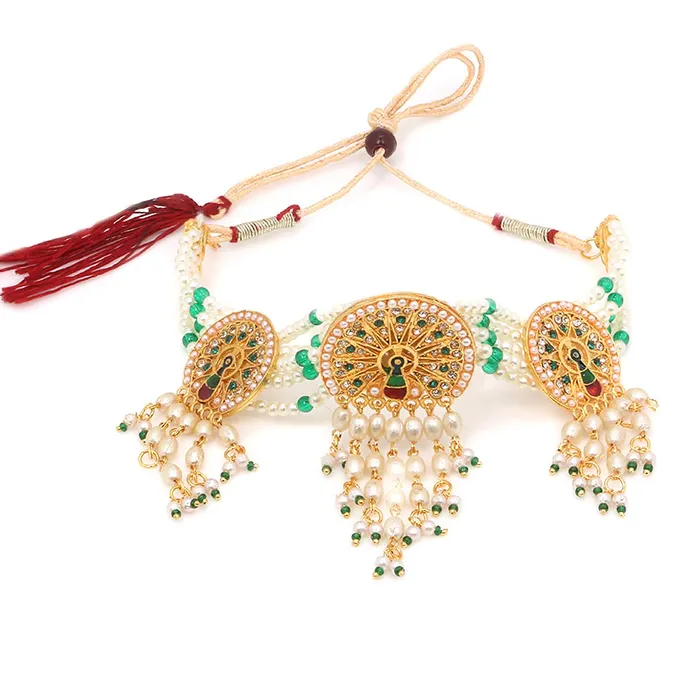 Yellow Chimes Earrings Yellow Chimes Ethnic Handcrafted Moti Multilayer Jewellery Set Gold Plated Traditional Peacock Choker Necklace Set for women Girls Green