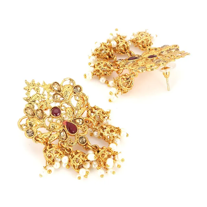 Yellow Chimes Earrings Yellow Chimes Ethnic Jhumka Gold Plated Traditional Kundan JhumkaJhumki Earrings for Women and Girls