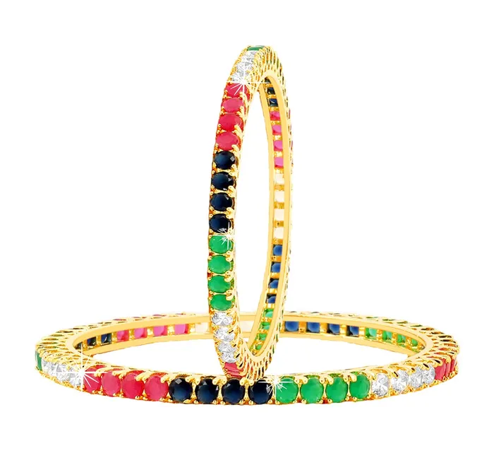 Yellow Chimes Earrings Yellow Chimes Exclusive Beautiful CZAD Crystal Studded 2 Pc Gold Plated Traditional Bangle Set for Women and Girls 26