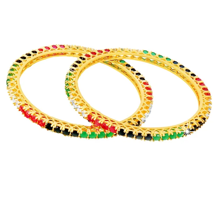 Yellow Chimes Earrings Yellow Chimes Exclusive Beautiful CZAD Crystal Studded 2 Pc Gold Plated Traditional Bangle Set for Women and Girls 26