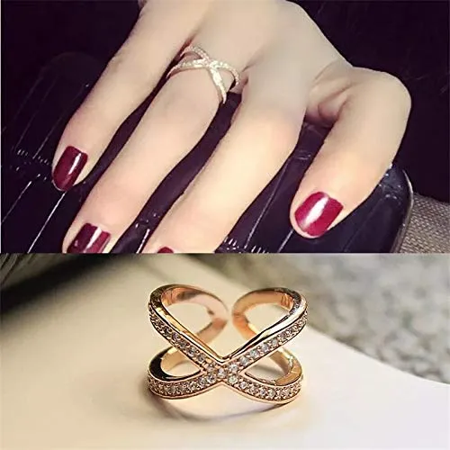 Yellow Chimes Earrings Yellow Chimes Exclusive Italian Design Luxurious Criss Cross Studded Cubic Zirconia Rose Gold Plated Stylish Rings for Women and GirlsAdjustable