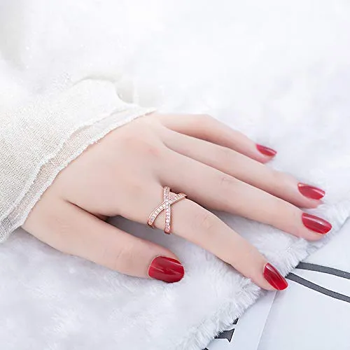 Yellow Chimes Earrings Yellow Chimes Exclusive Italian Design Luxurious Criss Cross Studded Cubic Zirconia Rose Gold Plated Stylish Rings for Women and GirlsAdjustable