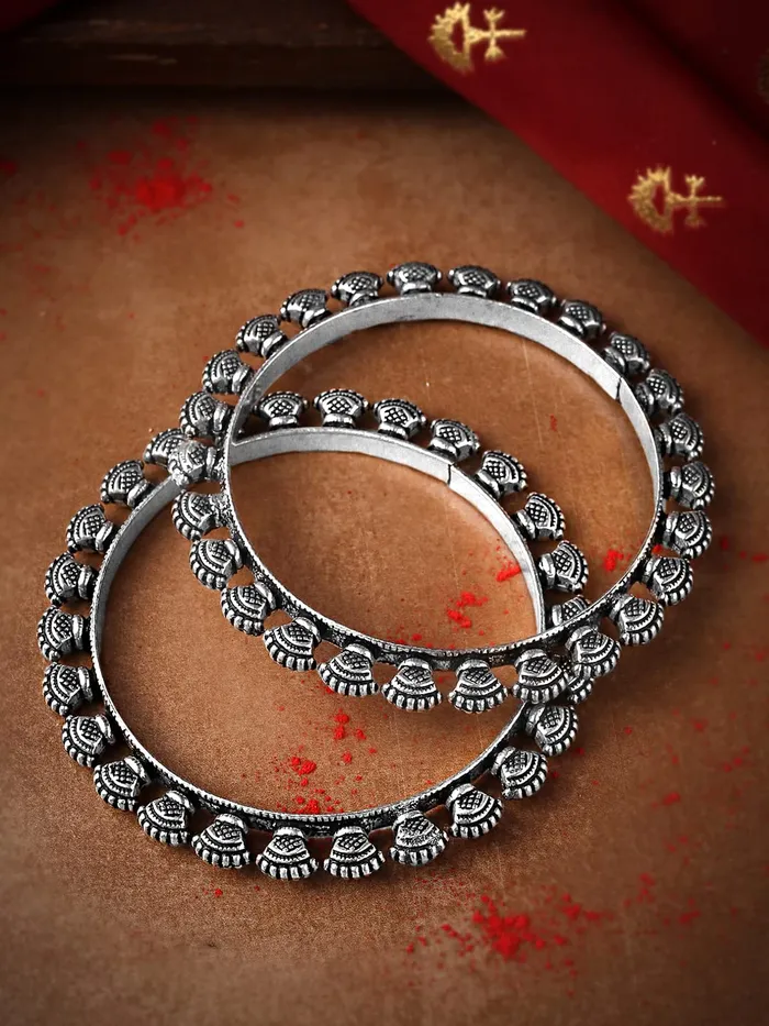 Yellow Chimes Earrings Yellow Chimes German Silver Oxidized 2 PCs Antique Boho Vintage Look Traditional Formal Casual Wear Bangles for Women and Girls