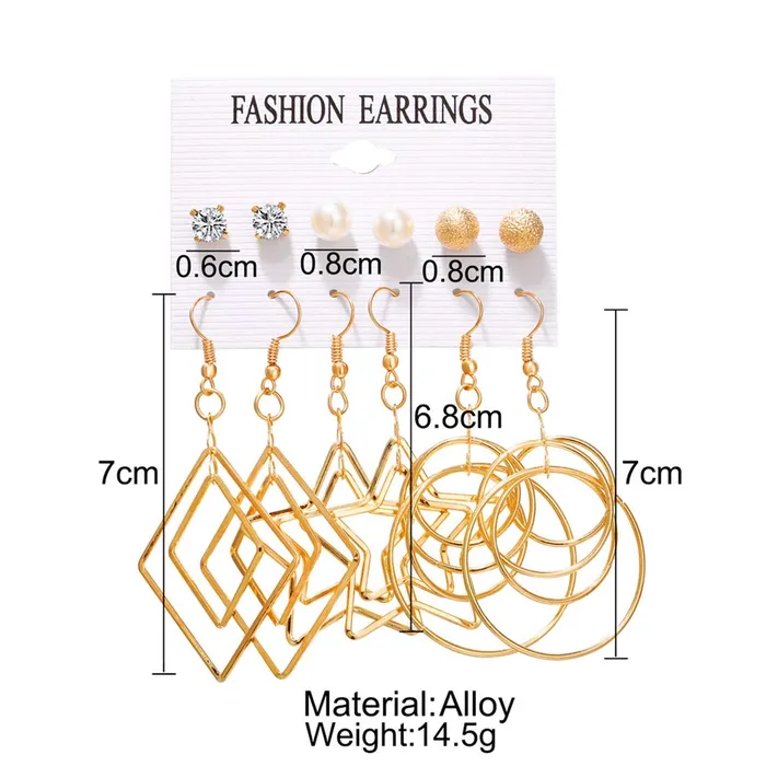 Yellow Chimes Earrings Yellow Chimes Golden Base Metal pearl Multiple Stud Earrings Big Hoop Tassel Drop Pearl Earrings for Women and Girls Moon Star 6 and 9 Pairs Assorted