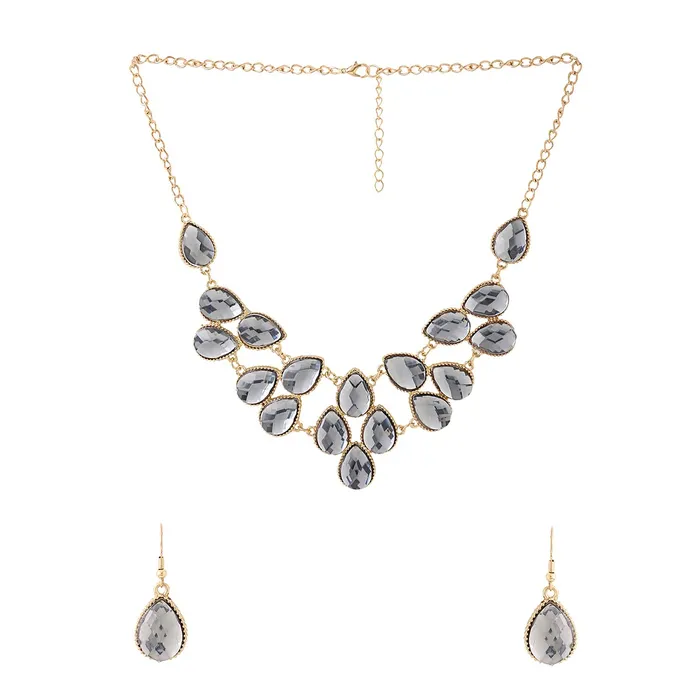 Yellow Chimes Earrings Yellow Chimes Jewellery Set For Women Gold Toned Black Oval Shaped Crystal Studded Necklace Set With Earring For Women and Girls