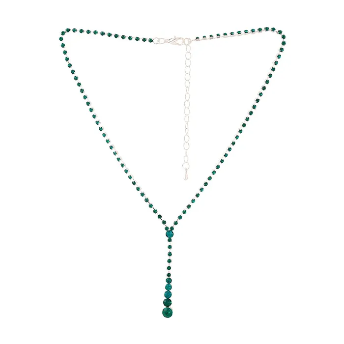 Yellow Chimes Earrings Yellow Chimes Jewellery Set For Women Silver Tone Drak Green Crystal Studded Necklace With Dark Green Crystal Dangler Earring For Women and Girls