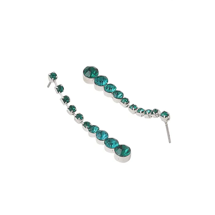Yellow Chimes Earrings Yellow Chimes Jewellery Set For Women Silver Tone Drak Green Crystal Studded Necklace With Dark Green Crystal Dangler Earring For Women and Girls