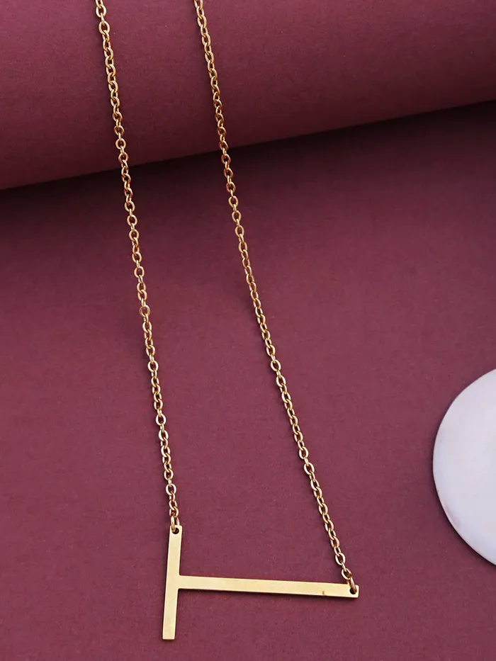 Yellow Chimes Earrings Yellow Chimes Latest Fashion Stainless Steel Gold Plated Initial Pendant with Alphabet T for Women and Girls Medium YCFJPDALPHBTTGL