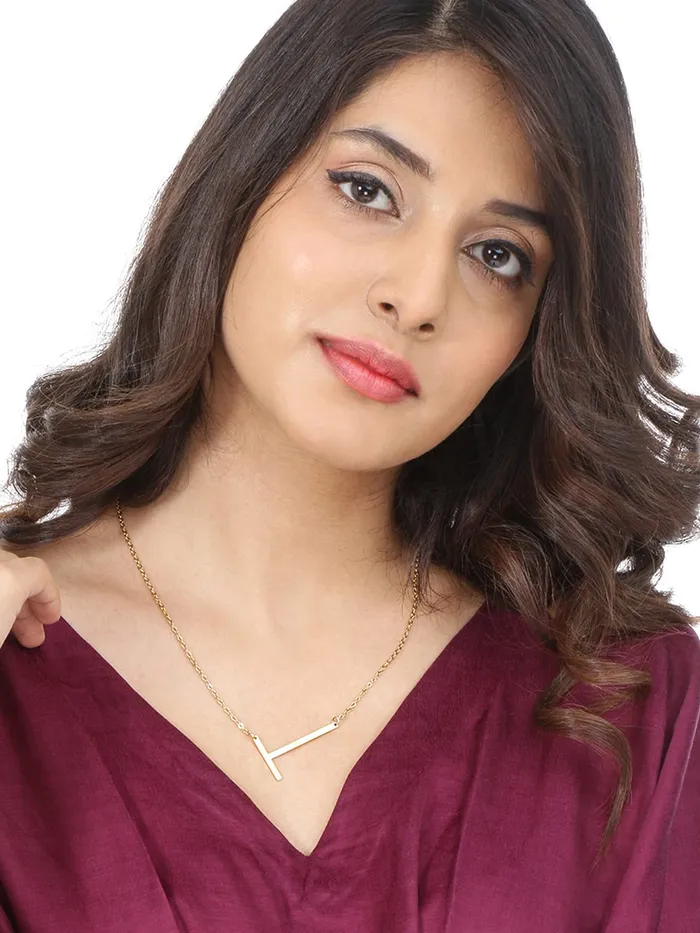 Yellow Chimes Earrings Yellow Chimes Latest Fashion Stainless Steel Gold Plated Initial Pendant with Alphabet T for Women and Girls Medium YCFJPDALPHBTTGL