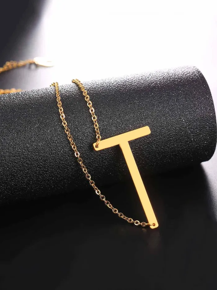 Yellow Chimes Earrings Yellow Chimes Latest Fashion Stainless Steel Gold Plated Initial Pendant with Alphabet T for Women and Girls Medium YCFJPDALPHBTTGL