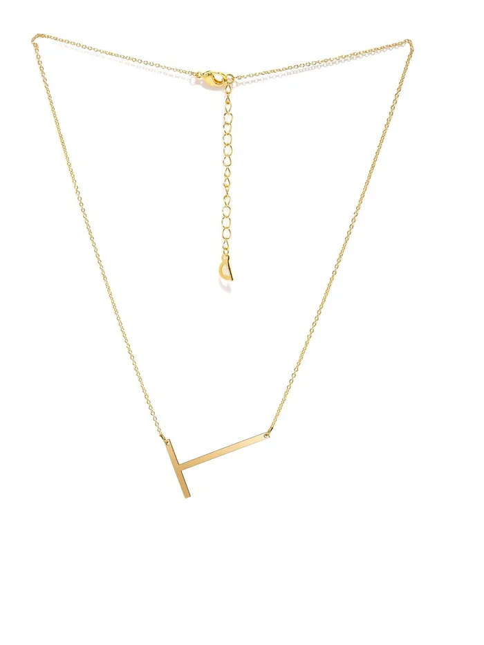 Yellow Chimes Earrings Yellow Chimes Latest Fashion Stainless Steel Gold Plated Initial Pendant with Alphabet T for Women and Girls Medium YCFJPDALPHBTTGL