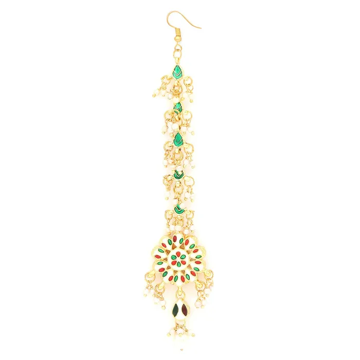 Yellow Chimes Earrings Yellow Chimes Maang Tikka for Women Kundan Maangtikka Traditional Gold Plated Moti Floral Design Ethnic Maang Tikka for Women and Girls