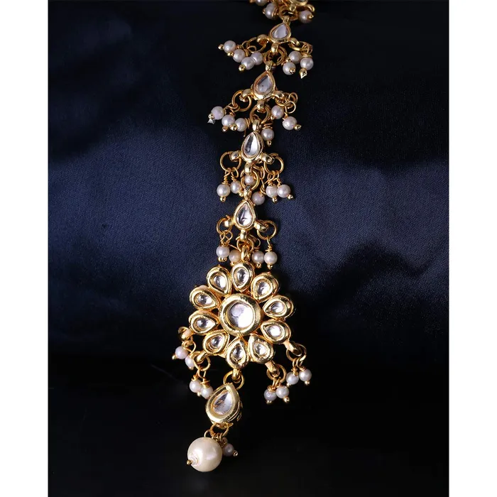Yellow Chimes Earrings Yellow Chimes Maang Tikka for Women Kundan Maangtikka Traditional Gold Plated Moti Floral Design Ethnic Maang Tikka for Women and Girls
