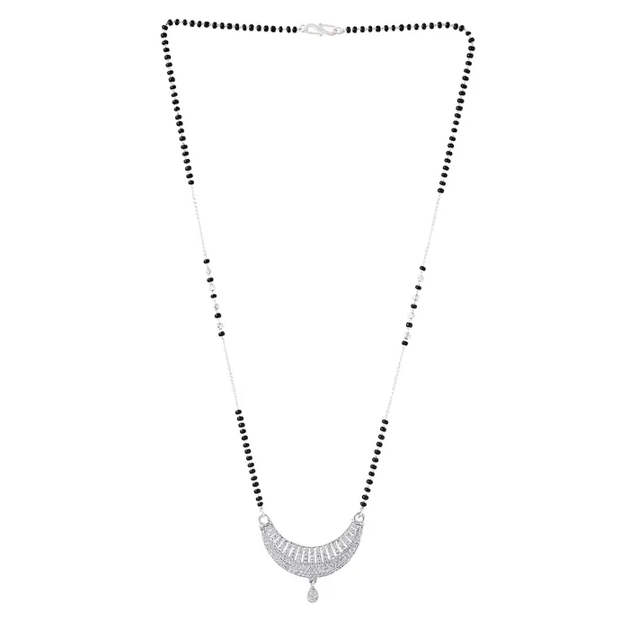 Yellow Chimes Earrings Yellow Chimes Mangalsutra for Women Silver Plated ADAmerican Diamond Crystal Studded Traditional Designed Mangalsutra for Women and Girls