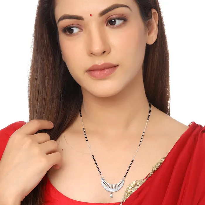 Yellow Chimes Earrings Yellow Chimes Mangalsutra for Women Silver Plated ADAmerican Diamond Crystal Studded Traditional Designed Mangalsutra for Women and Girls