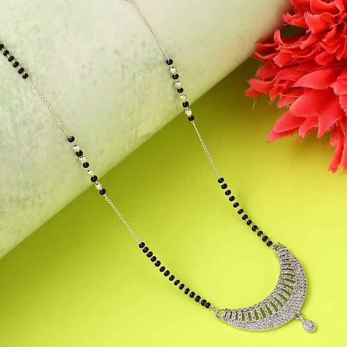 Yellow Chimes Earrings Yellow Chimes Mangalsutra for Women Silver Plated ADAmerican Diamond Crystal Studded Traditional Designed Mangalsutra for Women and Girls