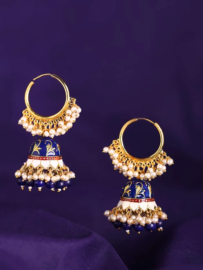 Yellow Chimes Earrings Yellow Chimes Meenakari Jhumka Earrings Handcrafted Gold toned Traditional Red Jhumka Hoop Earrings for Women and Girls