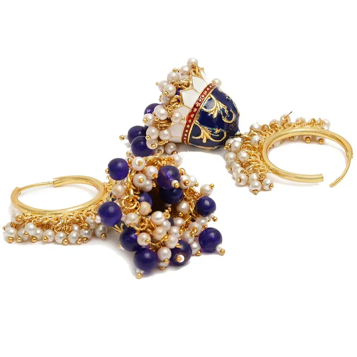 Yellow Chimes Earrings Yellow Chimes Meenakari Jhumka Earrings Handcrafted Gold toned Traditional Red Jhumka Hoop Earrings for Women and Girls