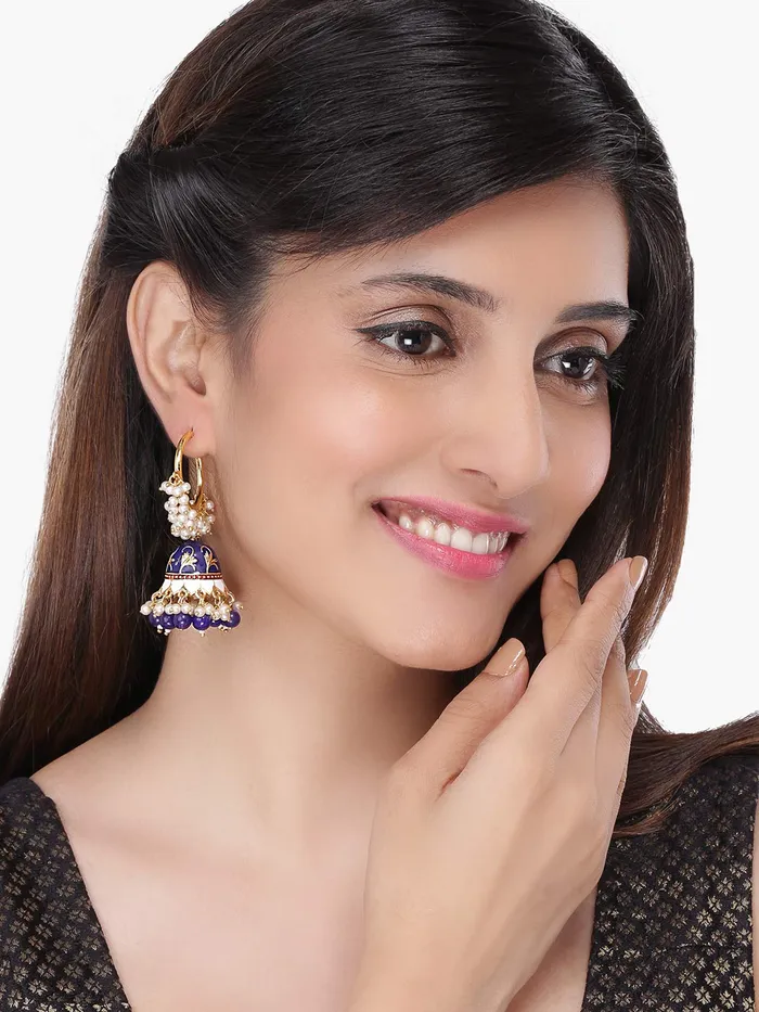 Yellow Chimes Earrings Yellow Chimes Meenakari Jhumka Earrings Handcrafted Gold toned Traditional Red Jhumka Hoop Earrings for Women and Girls