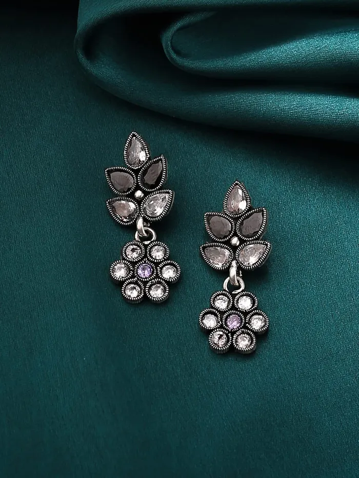 Yellow Chimes Earrings Yellow Chimes Oxidised Earrings For Women Studded Stone Traditional Silver Oxidised Kolhapuri Drop Earrings For Women Girls