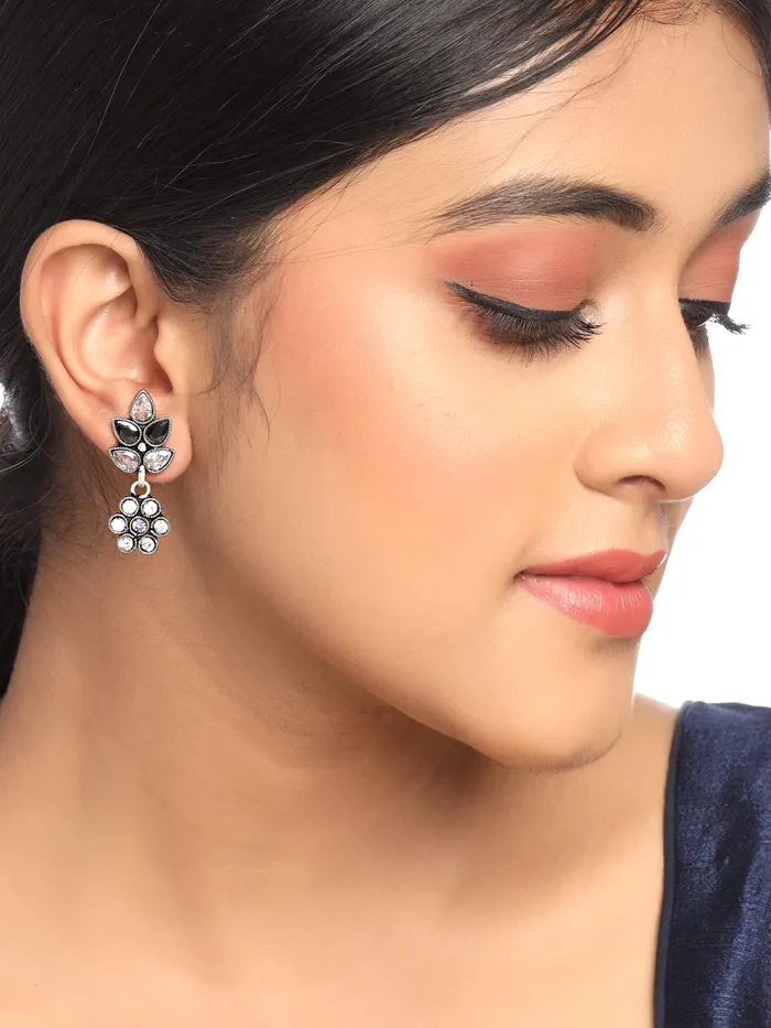 Yellow Chimes Earrings Yellow Chimes Oxidised Earrings For Women Studded Stone Traditional Silver Oxidised Kolhapuri Drop Earrings For Women Girls
