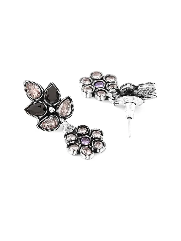 Yellow Chimes Earrings Yellow Chimes Oxidised Earrings For Women Studded Stone Traditional Silver Oxidised Kolhapuri Drop Earrings For Women Girls