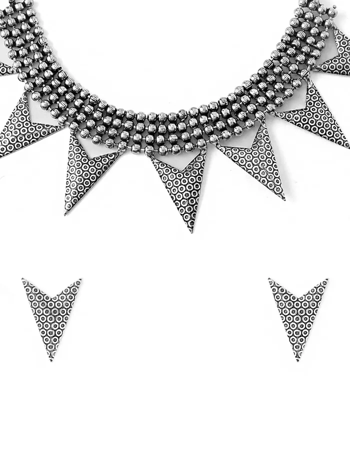Yellow Chimes Earrings Yellow Chimes Oxidised jewellary set for girls and women SilverPlated Necklace Set Geometric Triangular Design Modern Choker Necklace Set For Women Girls Yellow Chimes Earrings Yellow Chimes Oxidised jewellary set for girls and women SilverPlated Necklace Set Geometric Triangular Design Modern Choker Necklace Set For Women Girls