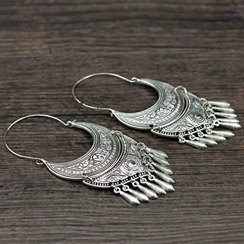 Yellow Chimes Earrings Yellow Chimes Oxidised Silver Traditional Long Hoop Chand Bali Earrings For Women Girls