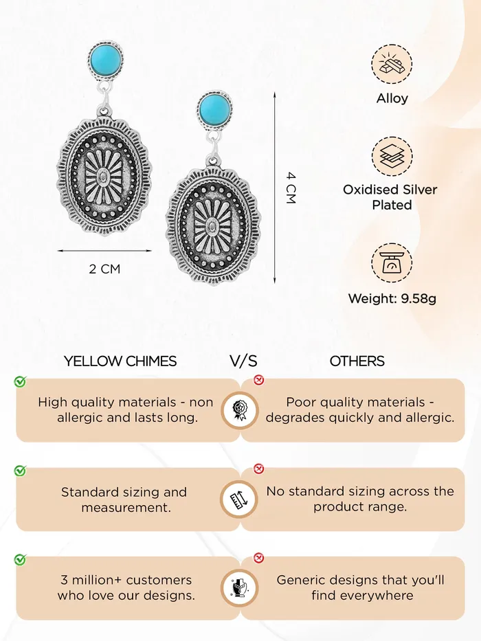 Yellow Chimes Earrings Yellow Chimes Silver Oxidised Drop Earrings For Women Fashion Women Earrings Oxidized Silver Plated Drop Earrings For Girls Chic Reverie Birthday Gift for Girls Anniversary Gift for Women
